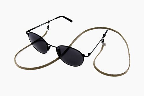 Braunes Brillenband ATTACAMA soleash®, Handarbeit, Flache Brillenkette in 4mm, Sandfarbe