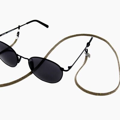 Braunes Brillenband ATTACAMA soleash®, Handarbeit, Flache Brillenkette in 4mm, Sandfarbe