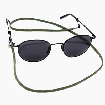 Grünes Brillenband FOLIAGE soleash®, Handarbeit, Flache Brillenkette in 4mm, Graugrün