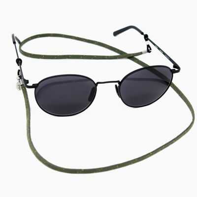 Grünes Brillenband FOLIAGE soleash®, Handarbeit, Flache Brillenkette in 4mm, Graugrün