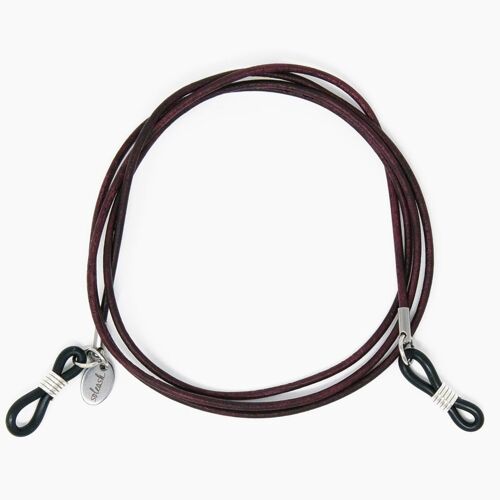 Rotbraunes Leder Brillenband AUBERGINE soleash®, Handarbeit, Brillenkette in 1.5mm