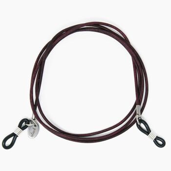 Bracelet à lunettes en cuir rouge-marron AUBERGINE soleash®, fait main, chaîne à lunettes en 1.5mm 1