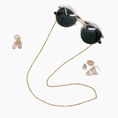 Dezente Goldene Brillenkette FIJI soleash®, Hochwertige Handarbeit, Zarte Kettenglieder mit Edelstahlperlen, Glänzende Farbe