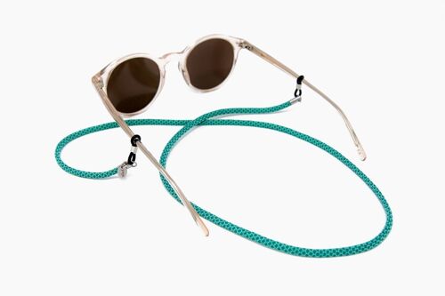 Blaues Brillenband TORTOISE soleash®, Handarbeit, Breite Brillenkette in 4mm, Blau-Mint