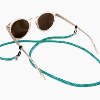 Blaues Brillenband TORTOISE soleash®, Handarbeit, Breite Brillenkette in 4mm, Blau-Mint