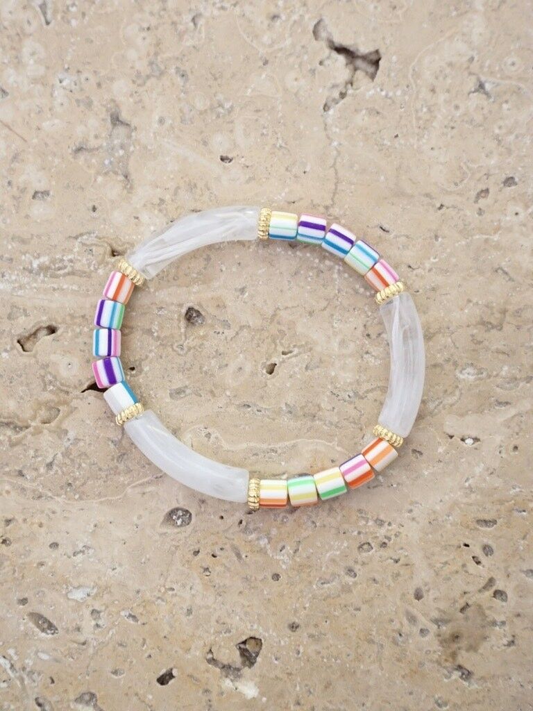 Bracciale con perline a tubo FEDI - Bianco/strisce