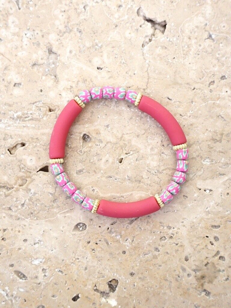 FEDI Röhrenperlenarmband – Fuchsia/Blumen