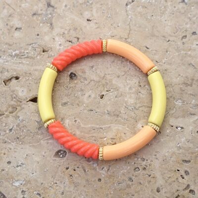 Bracciale con perline a tubo FEDI - Rosa neon/Salmone/Giallo