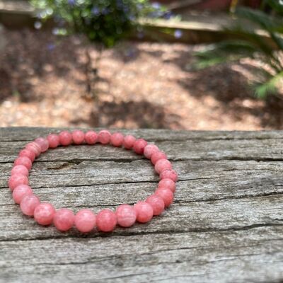 Lithotherapy elastic bracelet in natural Rhodochrosite, Made in France
