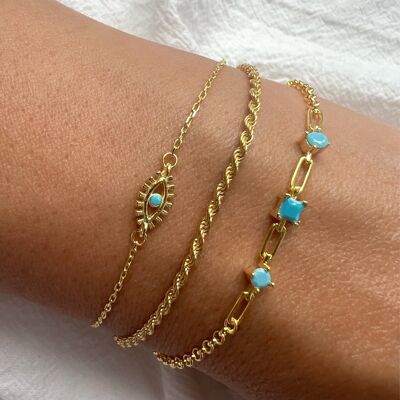 Gold Evil Eye Bracelet Women, Gold Chain Bracelet, Dainty Bracelet, Turquoise Stones Bracelet, Gift for Her, Made from Sterling Silver 925.