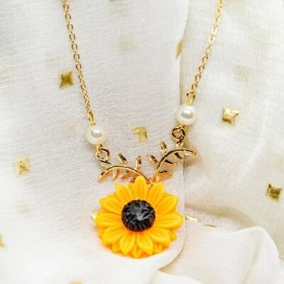 Halskette mit Sonnenblumen-Charm, Perlen-Gänseblümchen-Blumen-Sommer-Strand-Anhänger