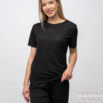 Ensemble de pyjama de nuit en soie pour femmes en coton doux et uni noir 13