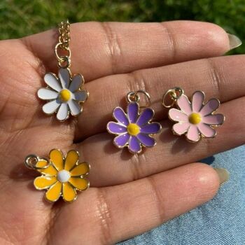 Boucles d'oreilles à tige faites à la main à fleurs d'été en forme de marguerite verte 16