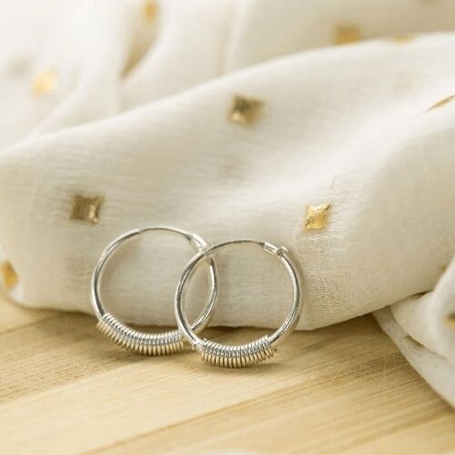 Pure Silver Large Spring Bali Asian Tiny Lightweight Dainty Unisex Hoop Earring