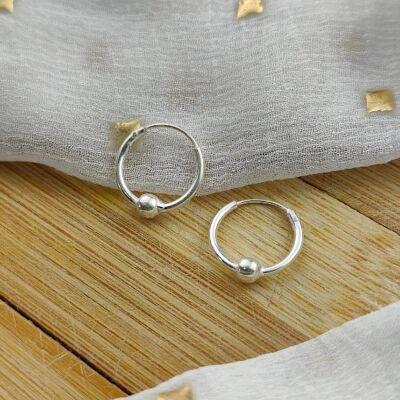 Pure Silver One Ball Bali Slim Statement Dainty Punk Minimalist Hoop Earring