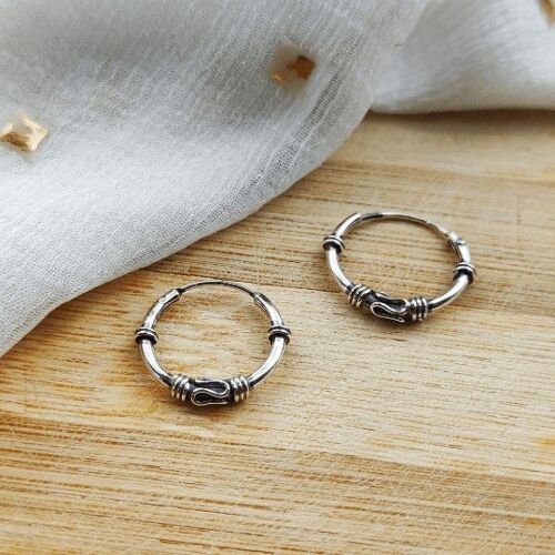 Pure Silver Oxidised Wire Wrapped Small Lightweight Dainty Unisex Hoop Earring
