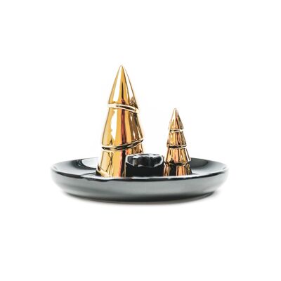 Portavelas HV Arboles de Navidad - 15x15x11 cm - Negro/Oro