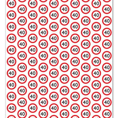 Warning Gift Wrap 40 - 40th Birthday **Pack of 2 Sheets Folded**