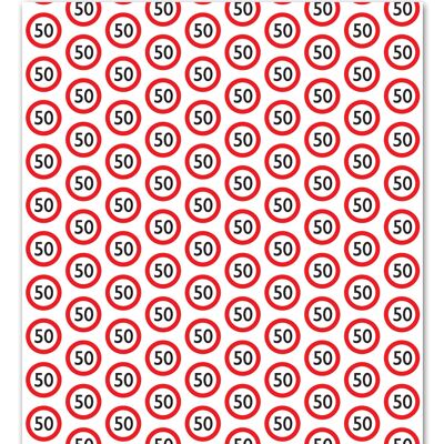 Warning Gift Wrap 50 - 50th Birthday **Pack of 2 Sheets Folded**