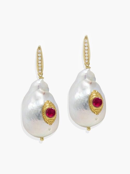 The Eye Pearl & Pink Ruby Earrings