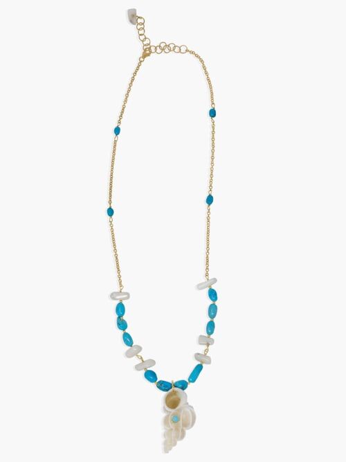 Turquoise & Coral Necklace With Wentletrap Shell