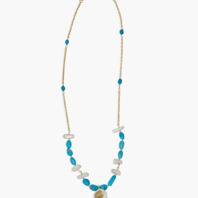Turquoise & Coral Necklace With Wentletrap Shell