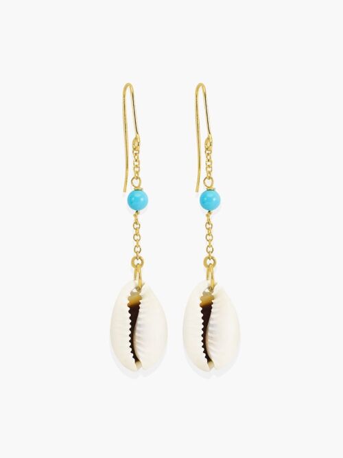 Turquoise & Cowrie Shell Chain Earrings