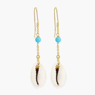 Boucles d'Oreilles Chaîne Turquoise & Cauri