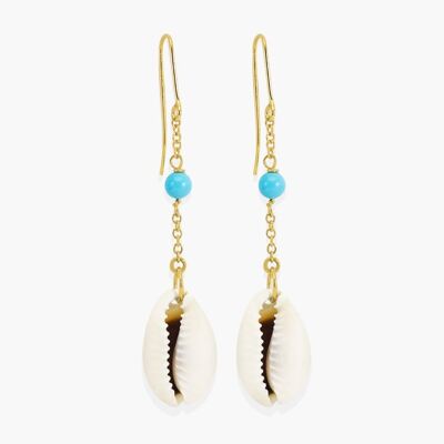 Turquoise & Cowrie Shell Chain Earrings