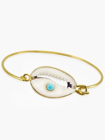 Bracelet Manchette Turquoise & Cauri 1