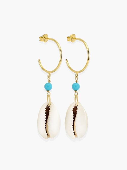 Turquoise & Cowrie Shell Hoop Earrings