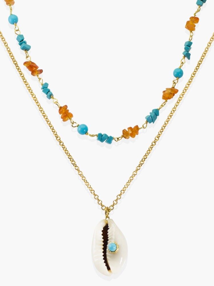 Mehrlagige Halskette aus Türkis und Kauri-Muschel