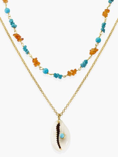 Turquoise & Cowrie Shell Layered Necklace