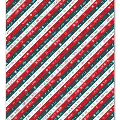 Xmas Stripe Rude Gift Wrap **Pack of 2 Sheets Folded**