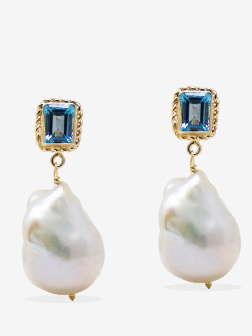 Luccichio Gold Vermeil Blue Topaz & Pearl Earrings