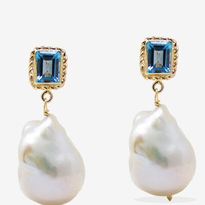 Luccichio Gold Vermeil Orecchini con topazio blu e perle