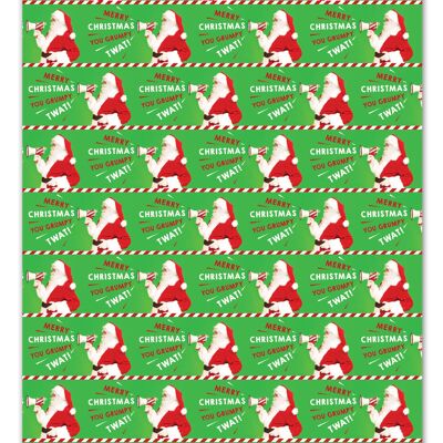 Santa Grumpy Twat Rude Gift Wrap **Pack of 2 Sheets Folded**
