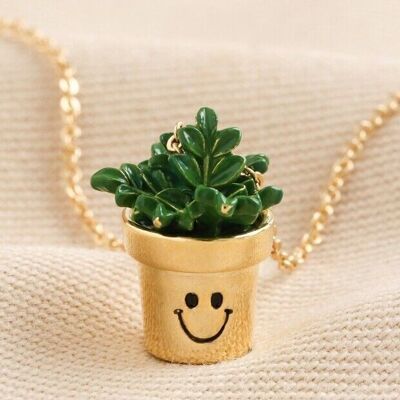Smiley Planter Pendant Necklace in Gold