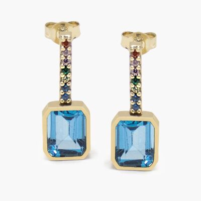 Luccichio Boucles d'Oreilles Arc-en-Ciel Or Vermeil Topaze Bleue