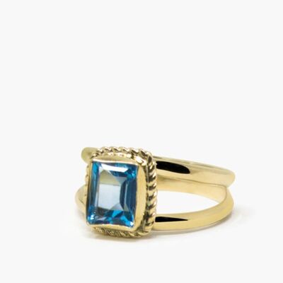 Luccichio Or Vermeil Bague Topaze Bleue Superposable