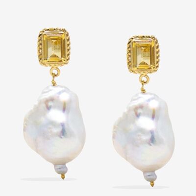 Pendientes Luccichio de Oro Vermeil Citrino y Perla