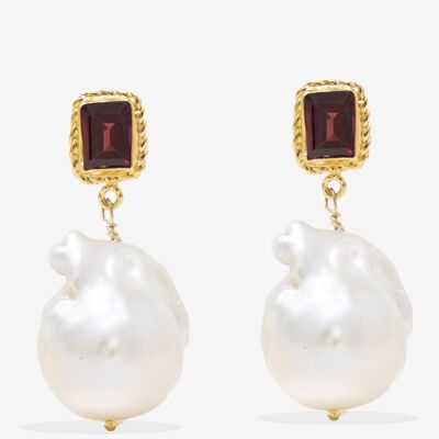 Luccichio-Ohrringe aus Gold-Vermeil-Granat und Perlen