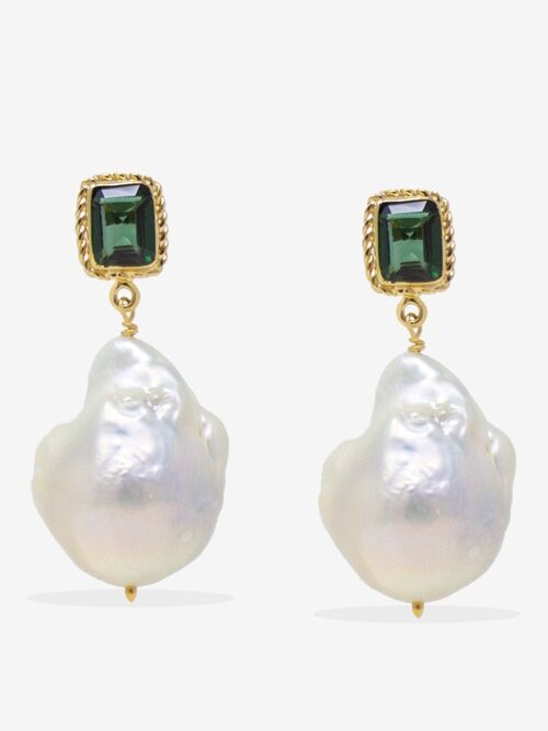 Luccichio Gold Vermeil Green Quartz & Pearl Earrings