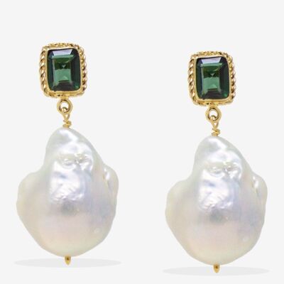 Luccichio-Ohrringe aus grünem Quarz und Perlen aus Vermeil-Gold