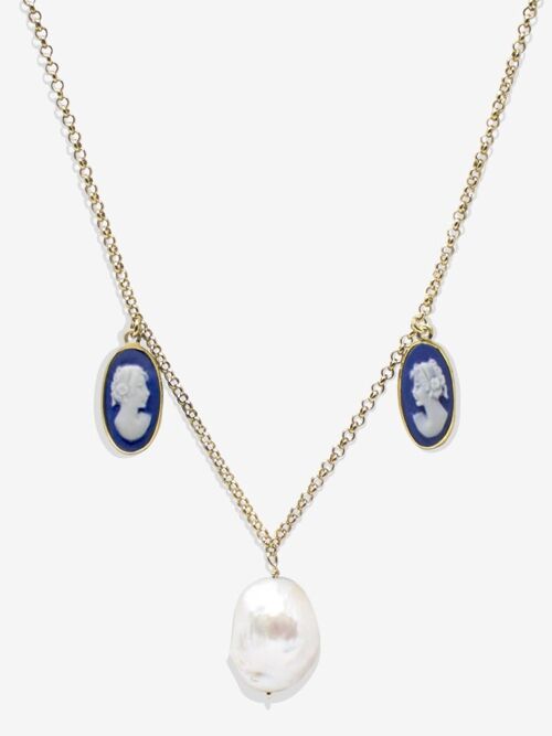 Medea Gold-plated Blue Cameo And Pearl Necklace