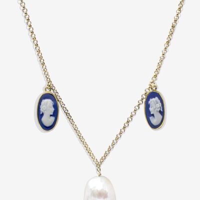 Medea Gold-plated Blue Cameo And Pearl Necklace