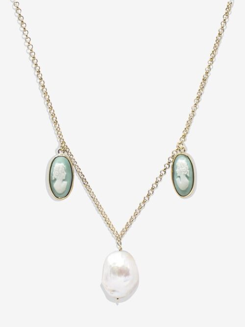 Medea Gold-plated Green Cameo And Pearl Necklace