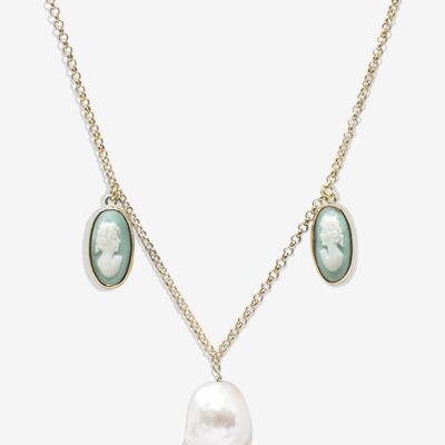 Medea Gold-plated Green Cameo And Pearl Necklace