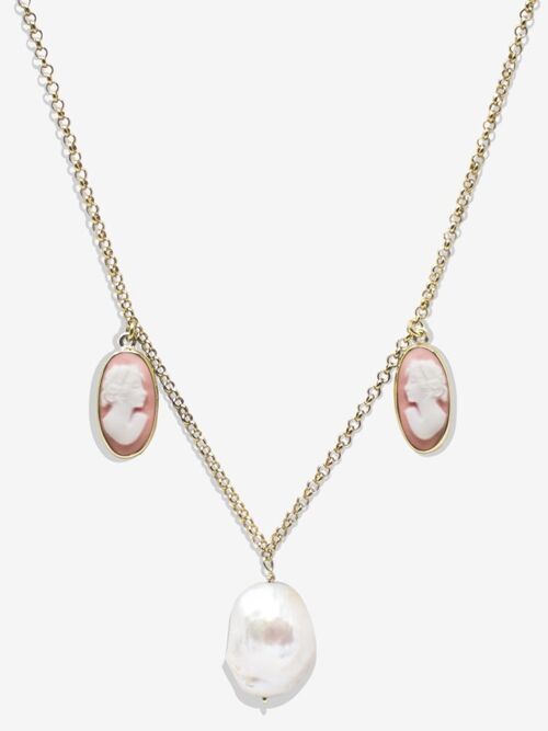 Medea Gold-plated Pink Cameo And Pearl Necklace