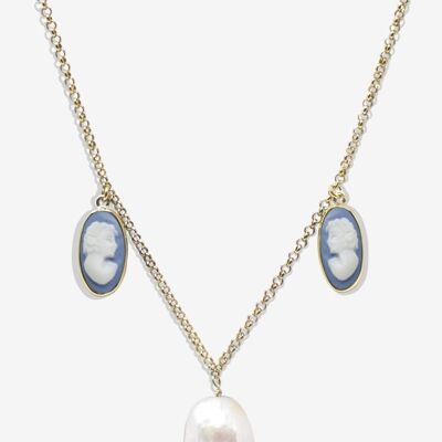 Medea Gold-plated Sky Blue Cameo And Pearl Necklace